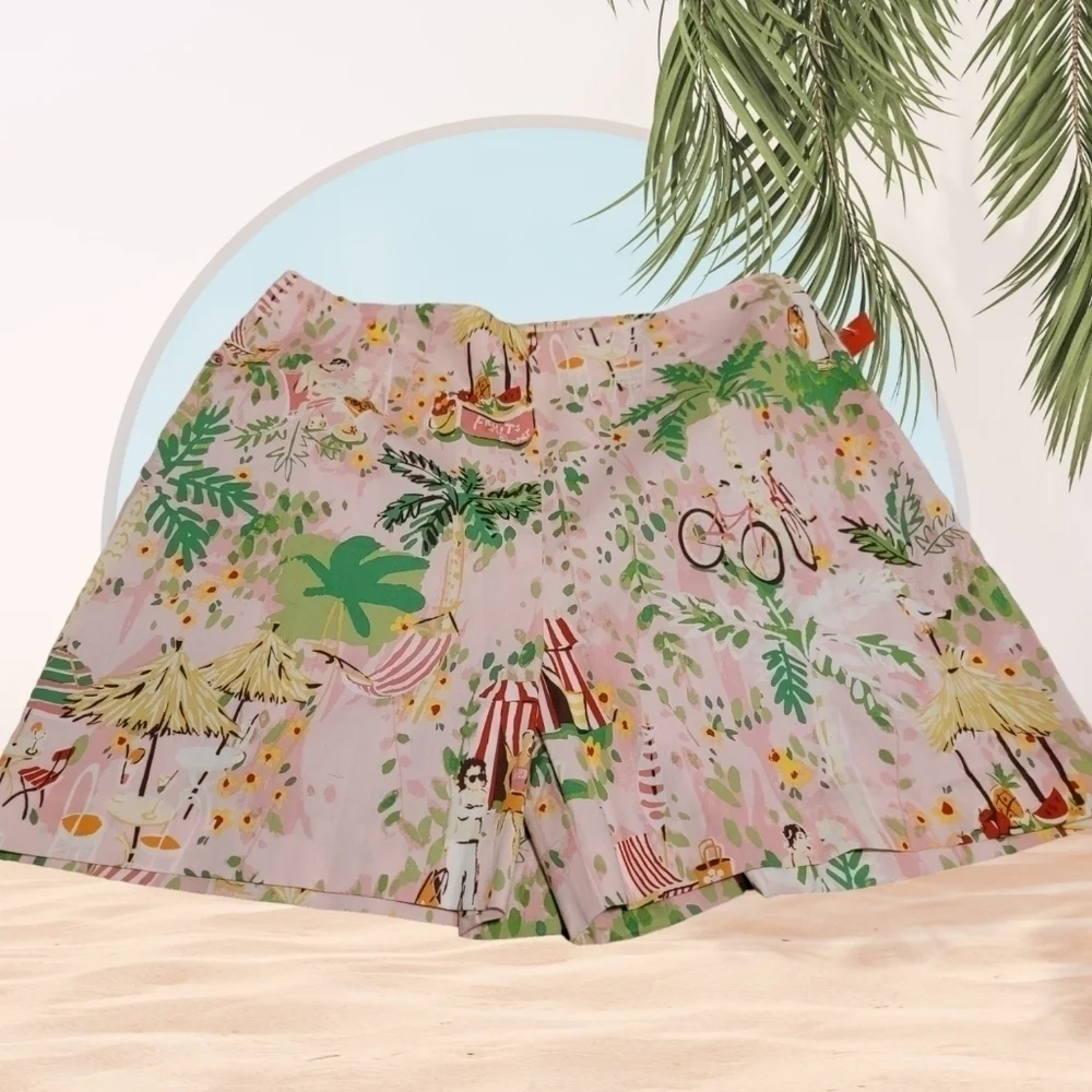 BOSTON PROPER Shorts Vintage Tropical Beach Size 4 New with Tag Pink/ Green